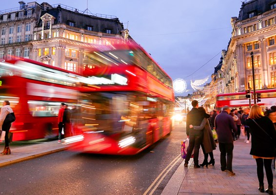 London's oxford street with moving bus