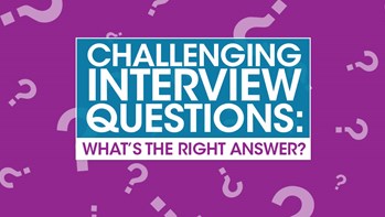 'Challenging Interview Questions' surrounded by question marks