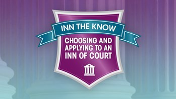 Shield and banner with the text - Inn the know: Choosing and applying to an Inn of Court