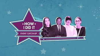 Four University of Law alumni next to star with text reading 'How I did it' inside it